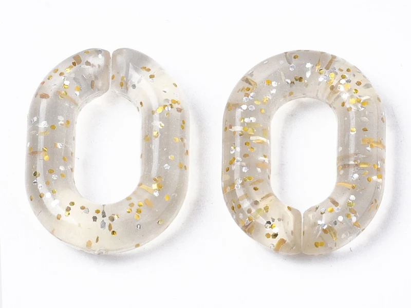 50 maillons ovales en plastique 19 x 14 mm - à connecter pour création de chaîne - transparent à paillettes