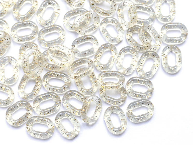 50 maillons ovales en plastique 19 x 14 mm - à connecter pour création de chaîne - transparent à paillettes