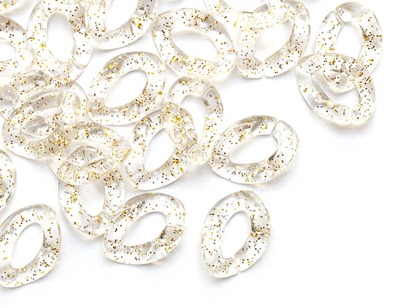 50 maillons en plastique 23 x 16 mm - à connecter pour création de chaîne - transparent à paillettes