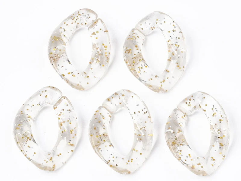 50 maillons en plastique 23 x 16 mm - à connecter pour création de chaîne - transparent à paillettes