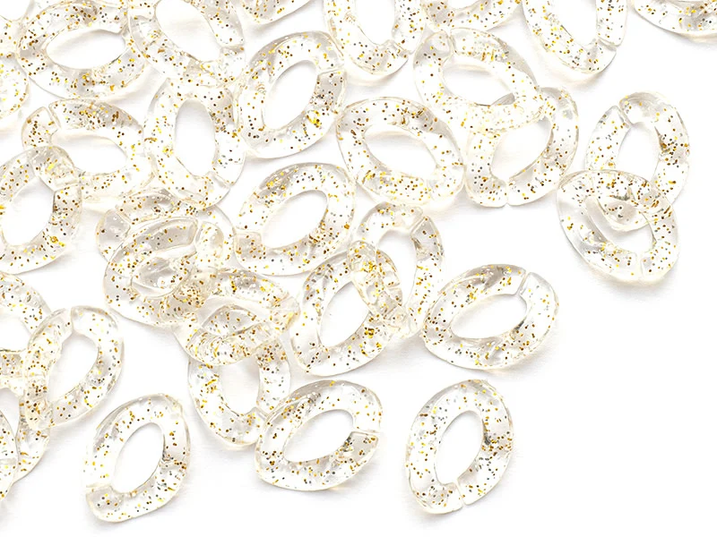 50 maillons en plastique 23 x 16 mm - à connecter pour création de chaîne - transparent à paillettes