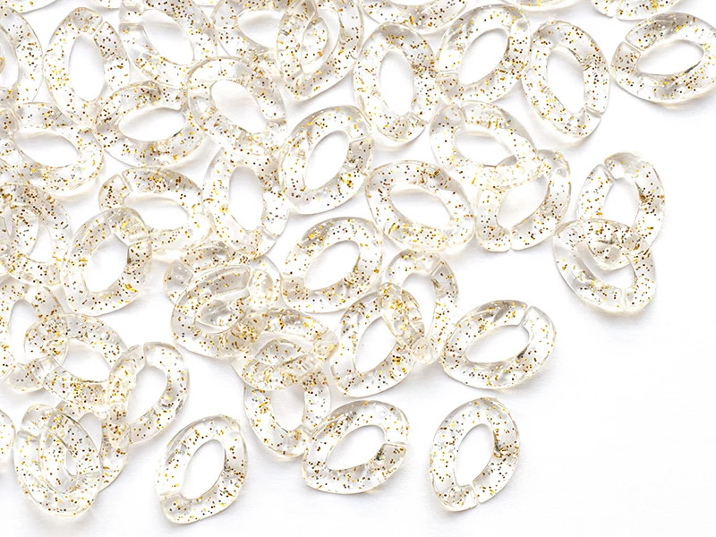 50 maillons en plastique 23 x 16 mm - à connecter pour création de chaîne - transparent à paillettes