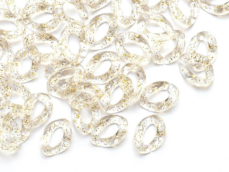 50 maillons en plastique 23 x 16 mm - à connecter pour création de chaîne - transparent à paillettes