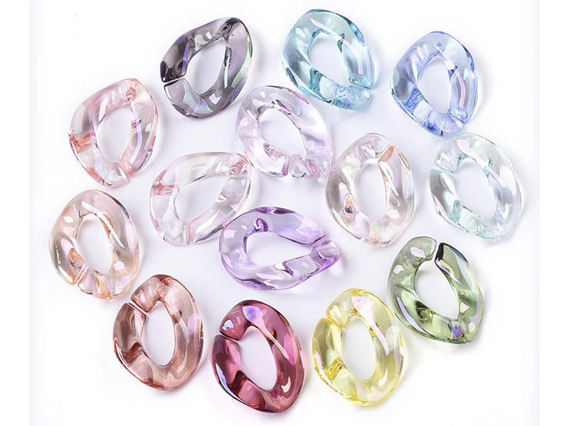 50 maillons en plastique 22 x 16 mm - à connecter pour création de chaîne - transparent irisé