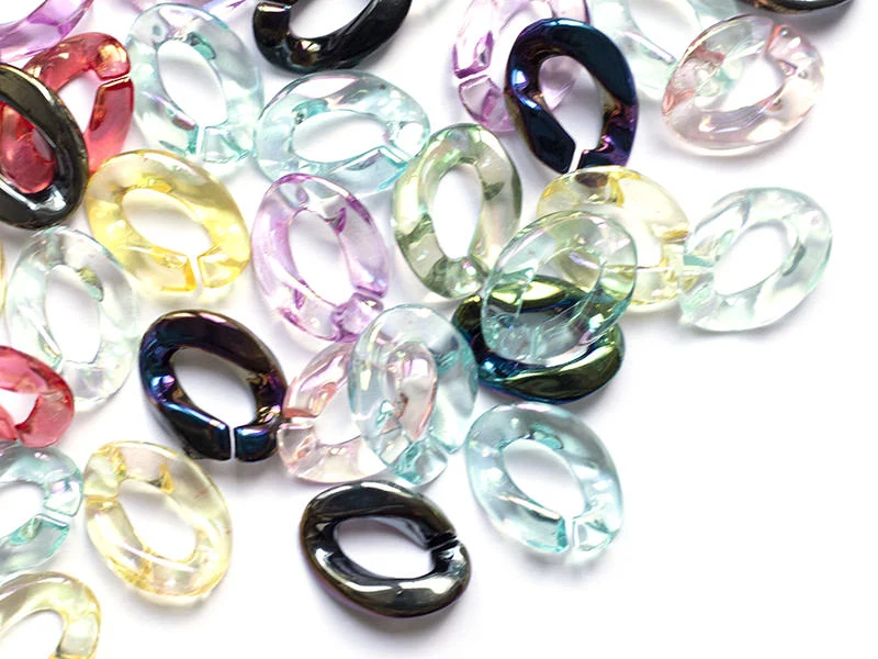 50 maillons en plastique 22 x 16 mm - à connecter pour création de chaîne - transparent irisé