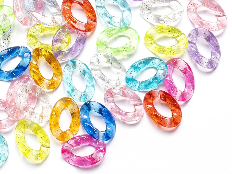 50 grands maillons en plastique 30 x 21 mm - à connecter pour création de chaîne - multicolore pailleté