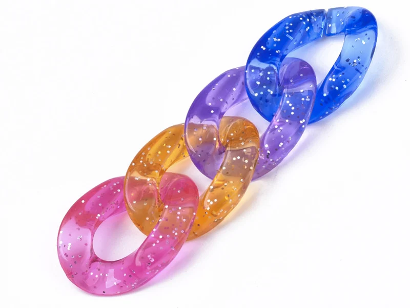 50 grands maillons en plastique 30 x 21 mm - à connecter pour création de chaîne - multicolore pailleté