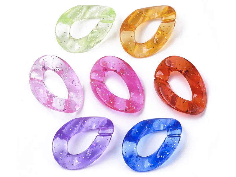 50 grands maillons en plastique 30 x 21 mm - à connecter pour création de chaîne - multicolore pailleté