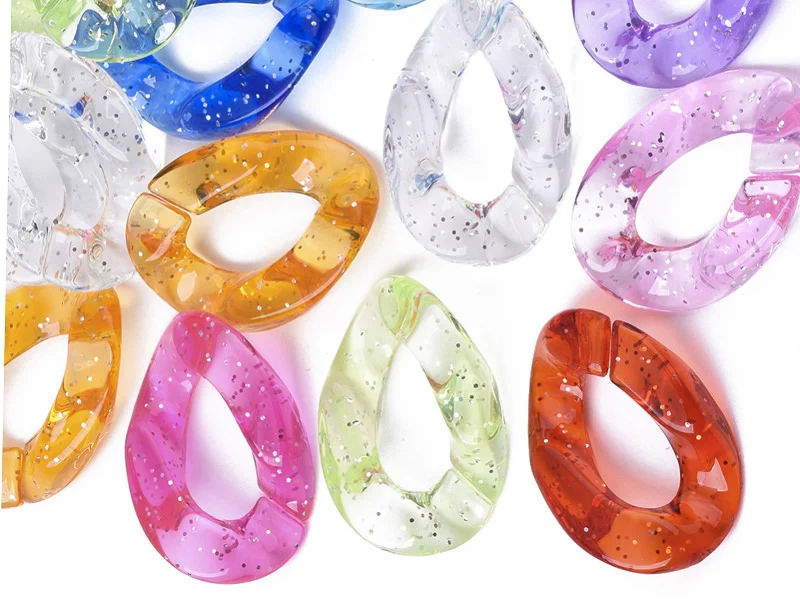 50 grands maillons en plastique 30 x 21 mm - à connecter pour création de chaîne - multicolore pailleté