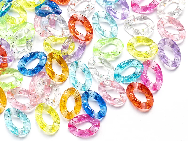 50 grands maillons en plastique 30 x 21 mm - à connecter pour création de chaîne - multicolore pailleté