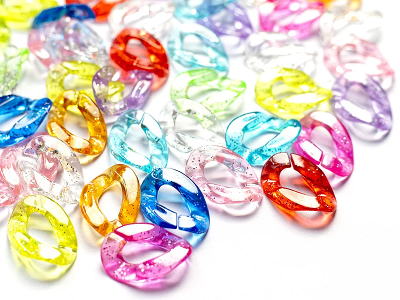 50 grands maillons en plastique 30 x 21 mm - à connecter pour création de chaîne - multicolore pailleté