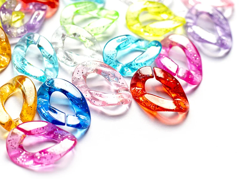 50 grands maillons en plastique 30 x 21 mm - à connecter pour création de chaîne - multicolore pailleté