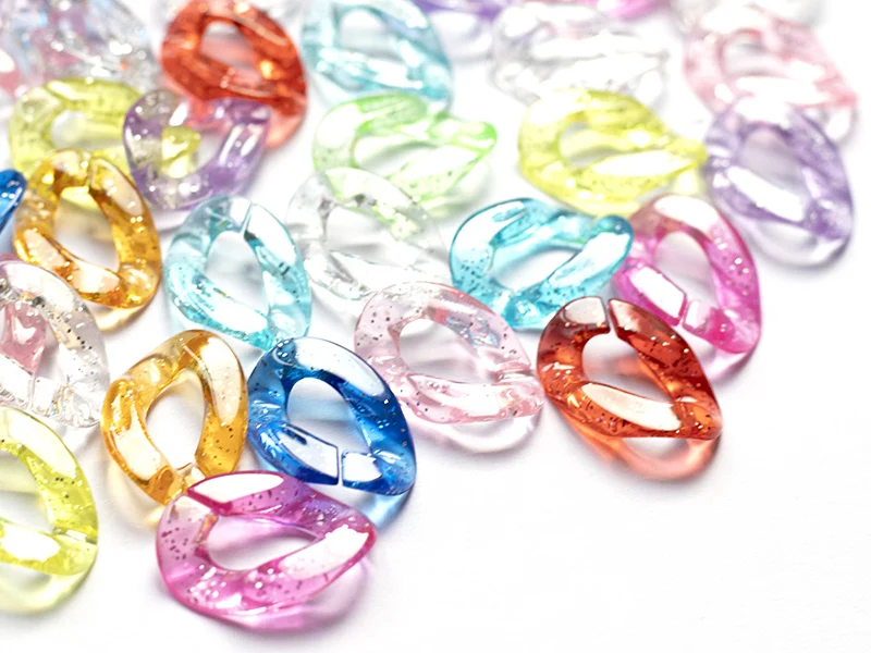 50 grands maillons en plastique 30 x 21 mm - à connecter pour création de chaîne - multicolore pailleté