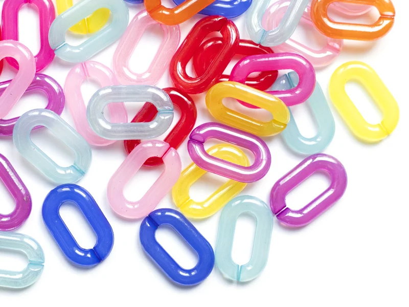 50 grands maillons en plastique 31 x 19 mm - à connecter pour création de chaîne - mix multicolore transclucide