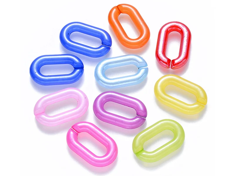 50 grands maillons en plastique 31 x 19 mm - à connecter pour création de chaîne - mix multicolore transclucide