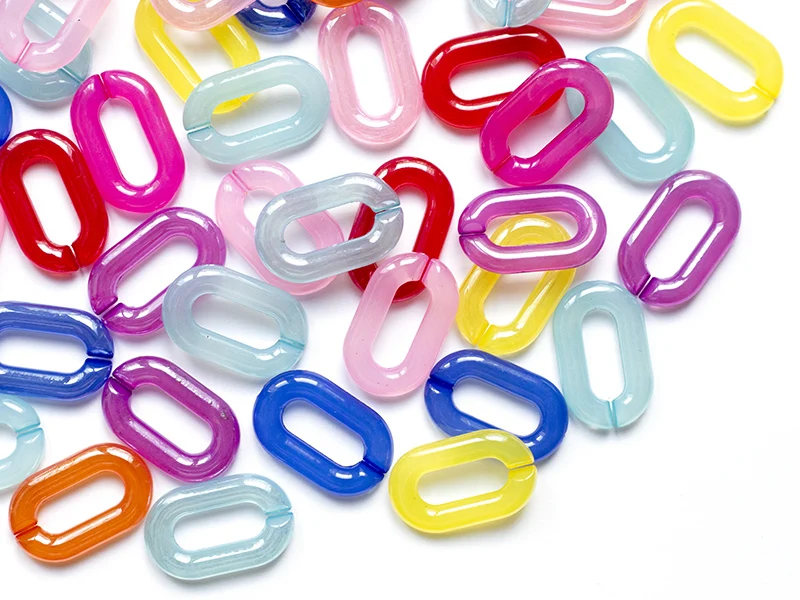 50 grands maillons en plastique 31 x 19 mm - à connecter pour création de chaîne - mix multicolore transclucide