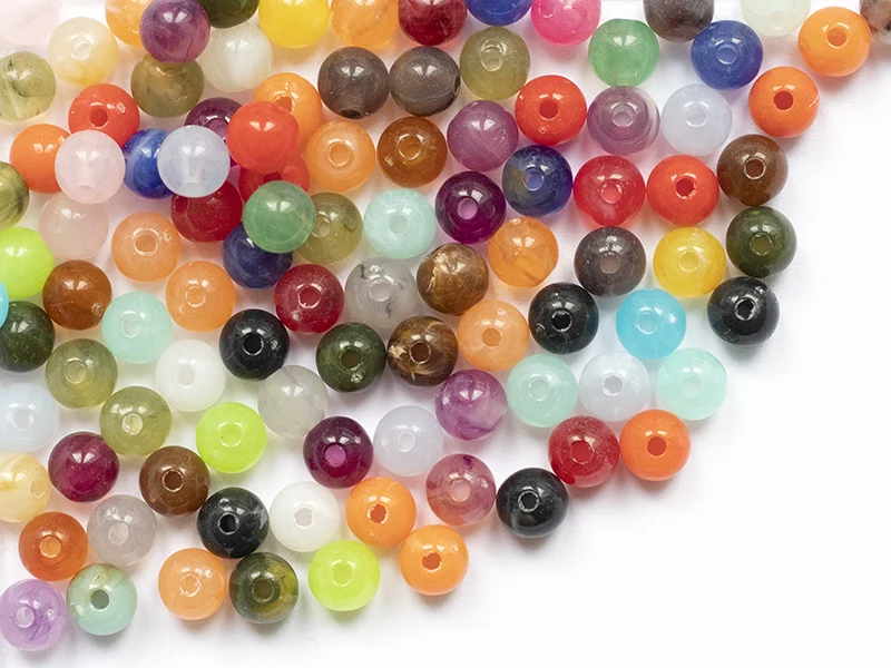 100 perles en plastique rondes 6 mm - imitation perles naturelles
