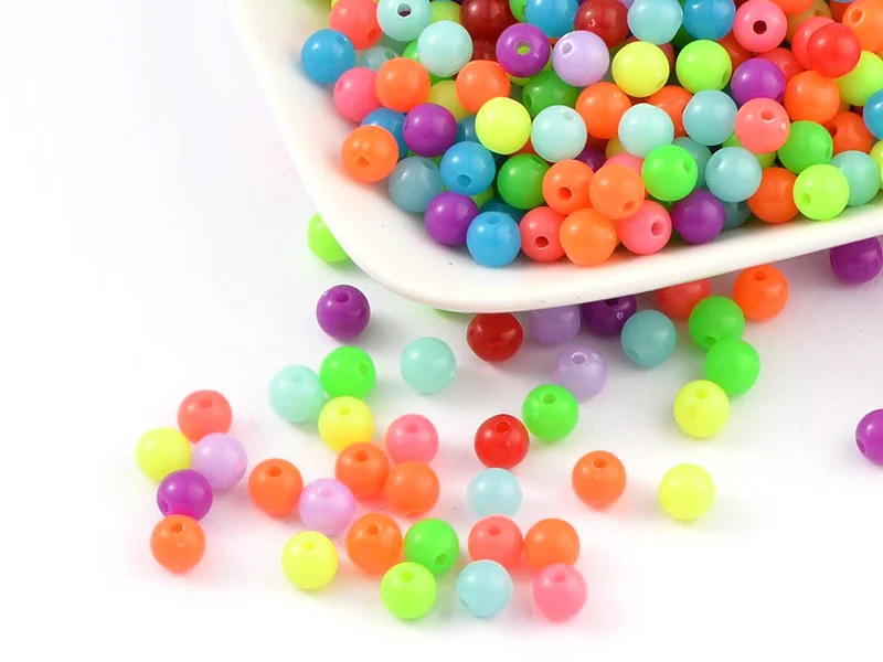 100 perles en plastique rondes 6 mm - couleurs fluo
