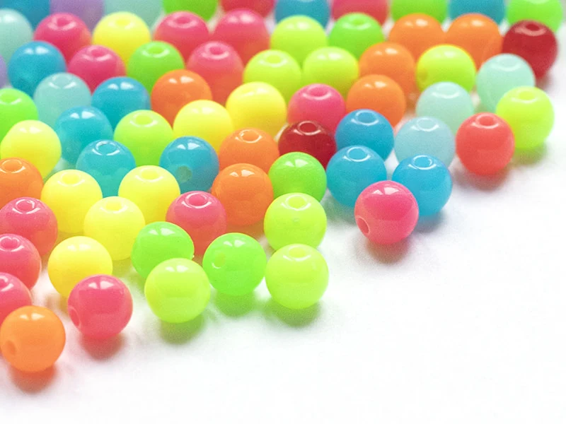 100 perles en plastique rondes 6 mm - couleurs fluo