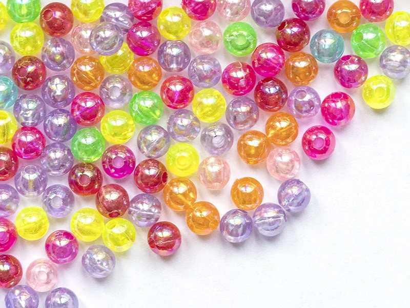 100 perles en plastique - rondes 6 mm - nacrées