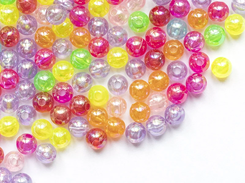 100 perles en plastique - rondes 6 mm - nacrées