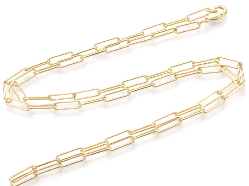 Collier chaîne trombone - 62 cm - 12 x 3,5 - doré à l'or fin 18K