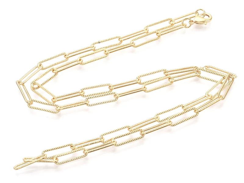 Collier chaîne trombone texturée - 61 cm - 15,5 x 4,5 - doré à l'or fin 18K