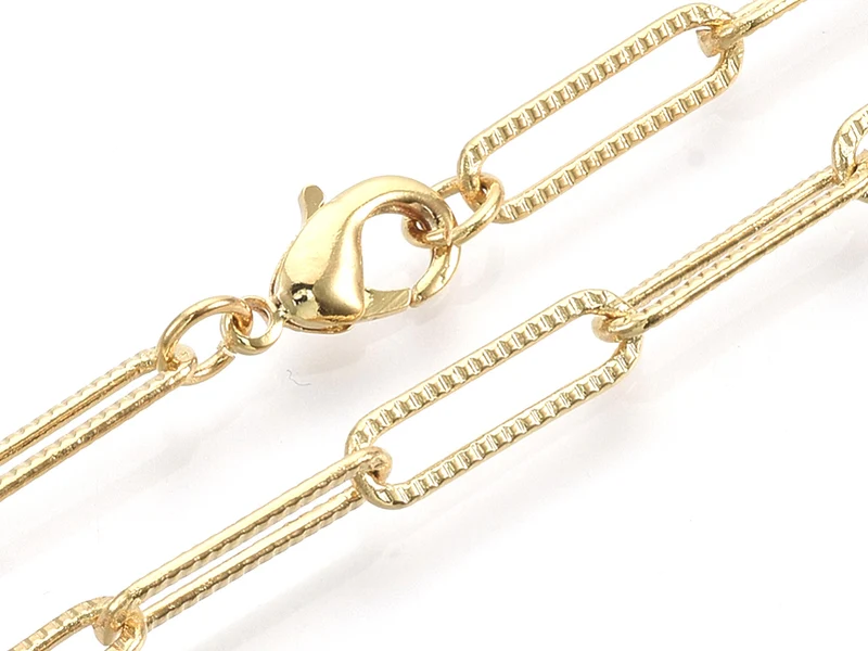 Collier chaîne trombone texturée - 61 cm - 15,5 x 4,5 - doré à l'or fin 18K