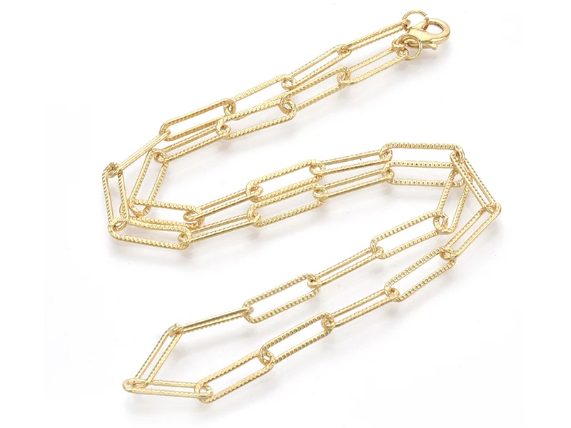 Collier chaîne trombone texturée - 47 cm - 15,5 x 4,5 - doré à l'or fin 18K