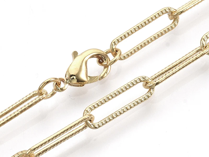 Collier chaîne trombone texturée - 47 cm - 15,5 x 4,5 - doré à l'or fin 18K