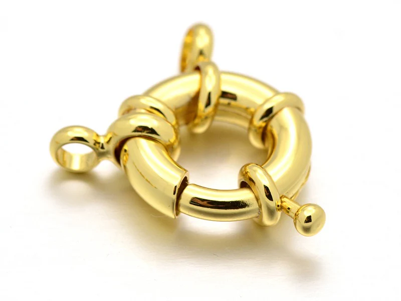 Fermoir à anneau à ressort - 15 x 5 mm - doré à l'or fin 18K