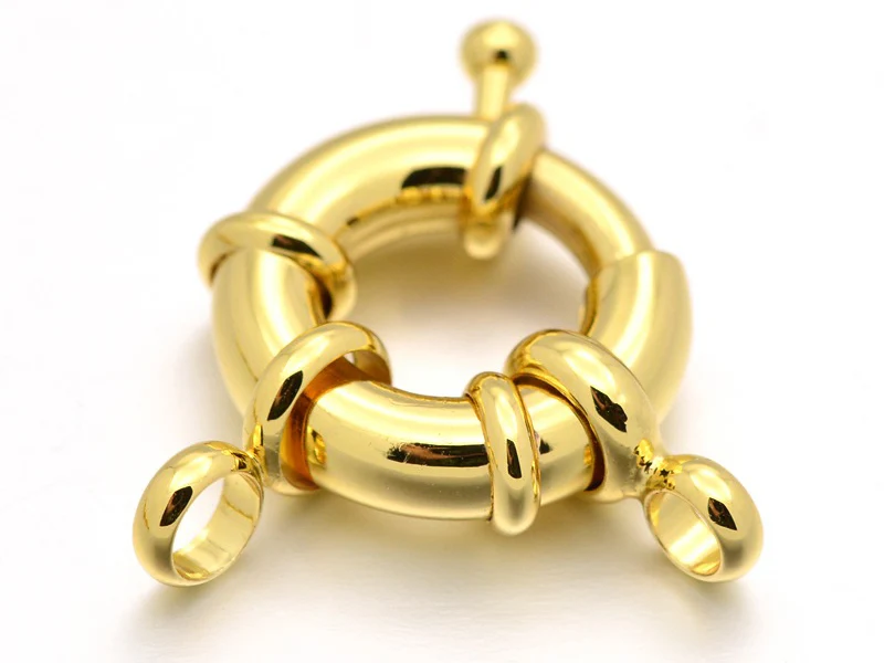 Fermoir à anneau à ressort - 15 x 5 mm - doré à l'or fin 18K