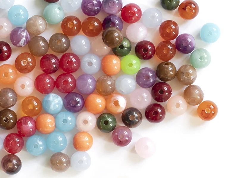50 perles en plastique imitation pierres naturelles - multicolore - 8 mm