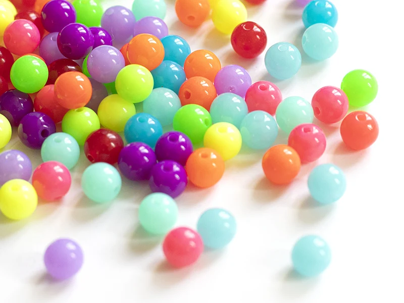 100 perles en plastiques rondes - multicolore fluo - 8 mm