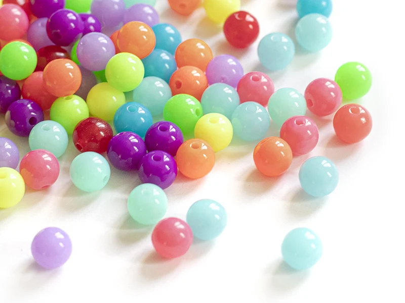 100 perles en plastiques rondes - multicolore fluo - 8 mm