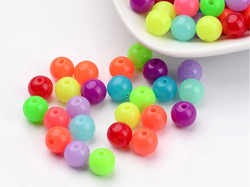 100 perles en plastiques rondes - multicolore fluo - 8 mm