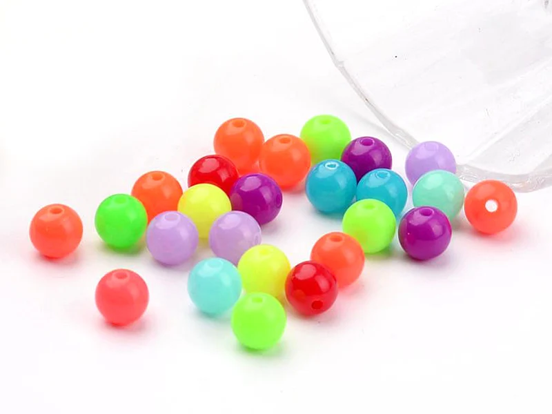 100 perles en plastiques rondes - multicolore fluo - 8 mm