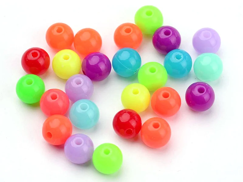 100 perles en plastiques rondes - multicolore fluo - 8 mm
