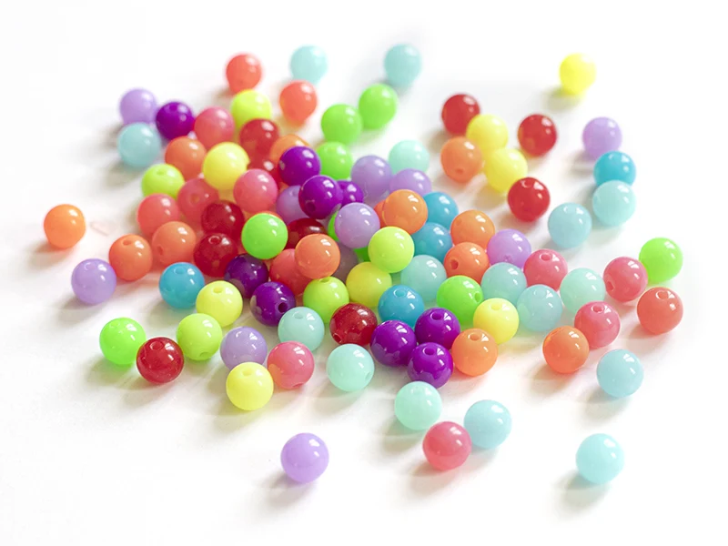100 perles en plastiques rondes - multicolore fluo - 8 mm