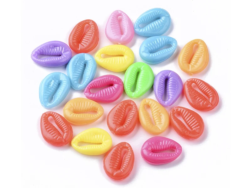 50 perles coquillages cauri en plastique - multicolore