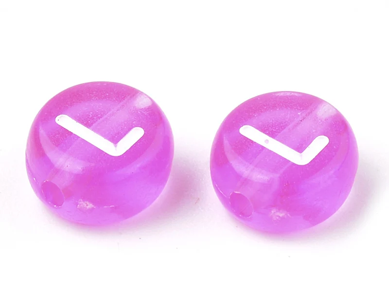 200 perles rondes en plastique transparent - lettres alphabet - rose fuschia - 7 mm