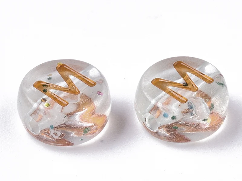 200 perles rondes en plastique transparent à paillettes - lettres alphabet - multicolore