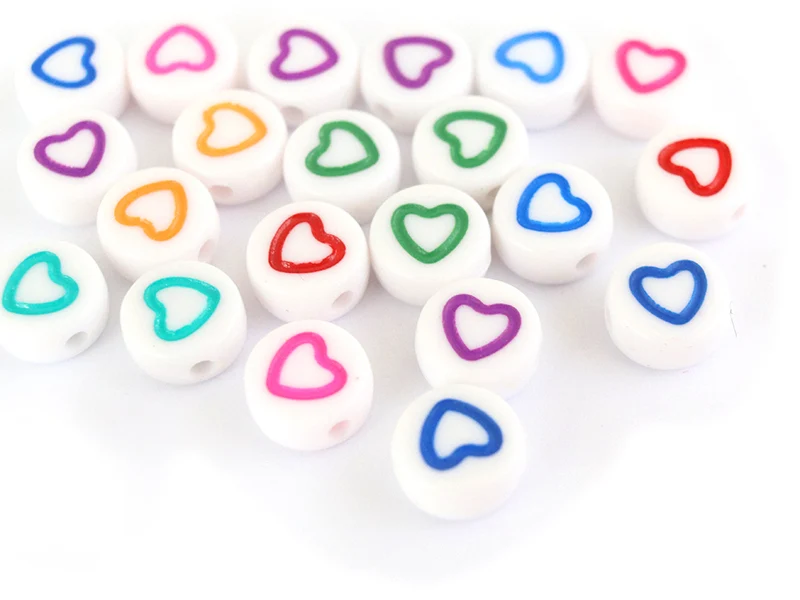 20 perles rondes en plastique - coeur - multicolore