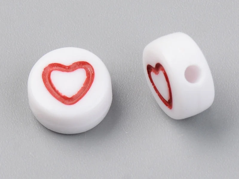 20 perles rondes en plastique - coeur - multicolore