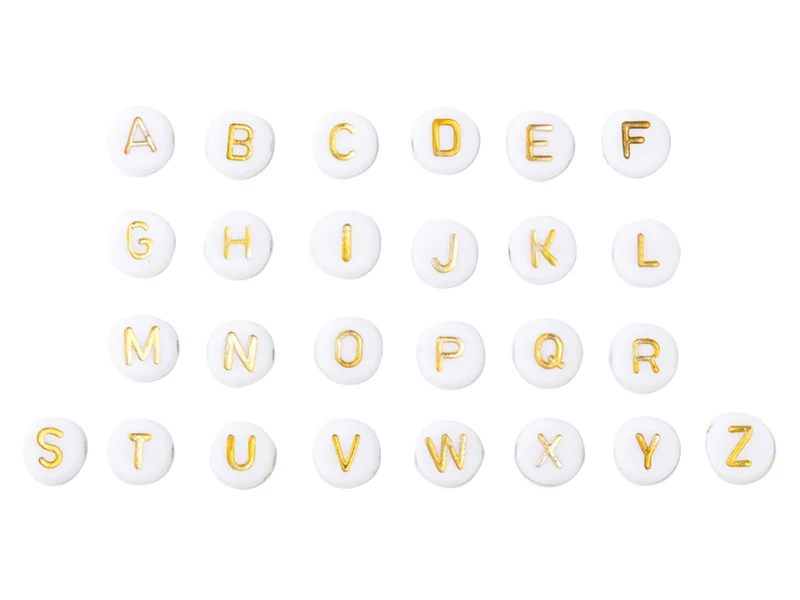 Boite de 1898 perles rondes en plastique - lettres alphabet - dorées