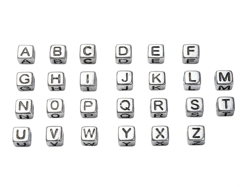 Boite de 934 perles lettres alphabet carrées - argentées