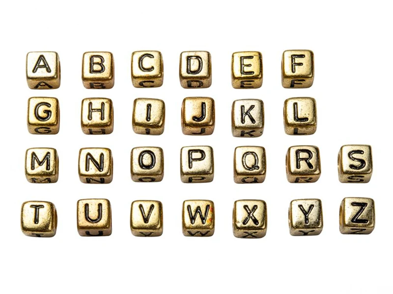 Boite de 934 perles lettres alphabet carrées - dorées