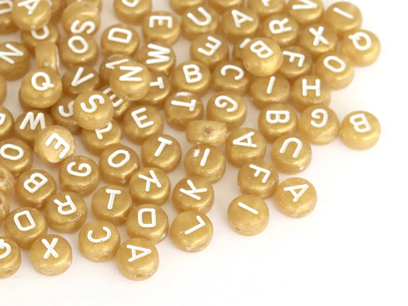 200 perles lettres alphabet rondes en plastique - doré