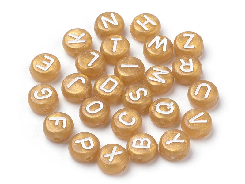 200 perles lettres alphabet rondes en plastique - doré
