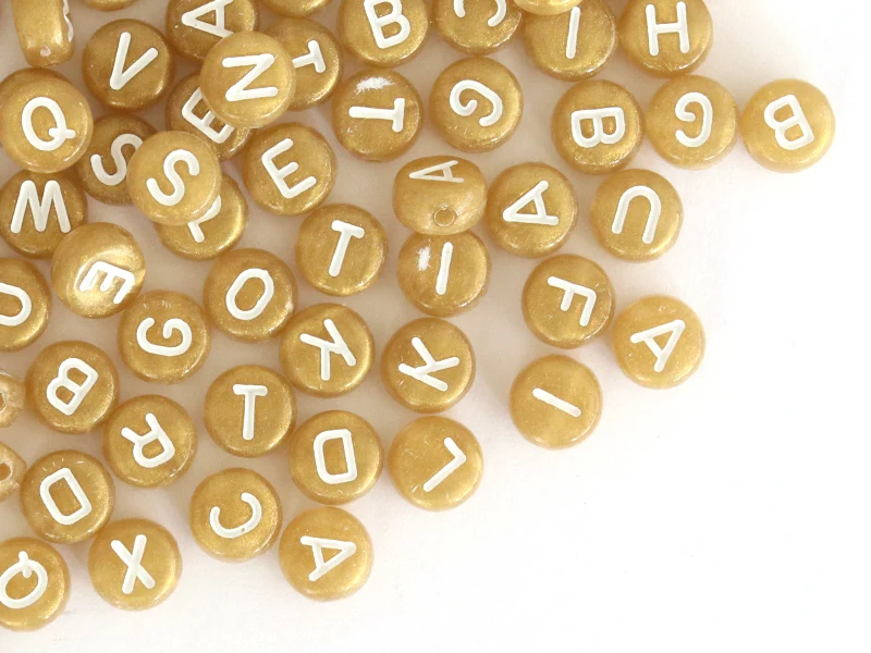 200 perles lettres alphabet rondes en plastique - doré